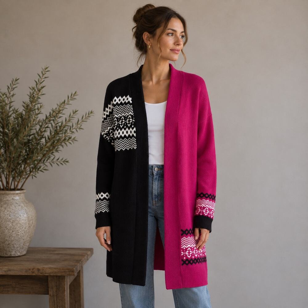 Lane Bryant Pink Black Color Block Cardigan Sweater NWT 14/16